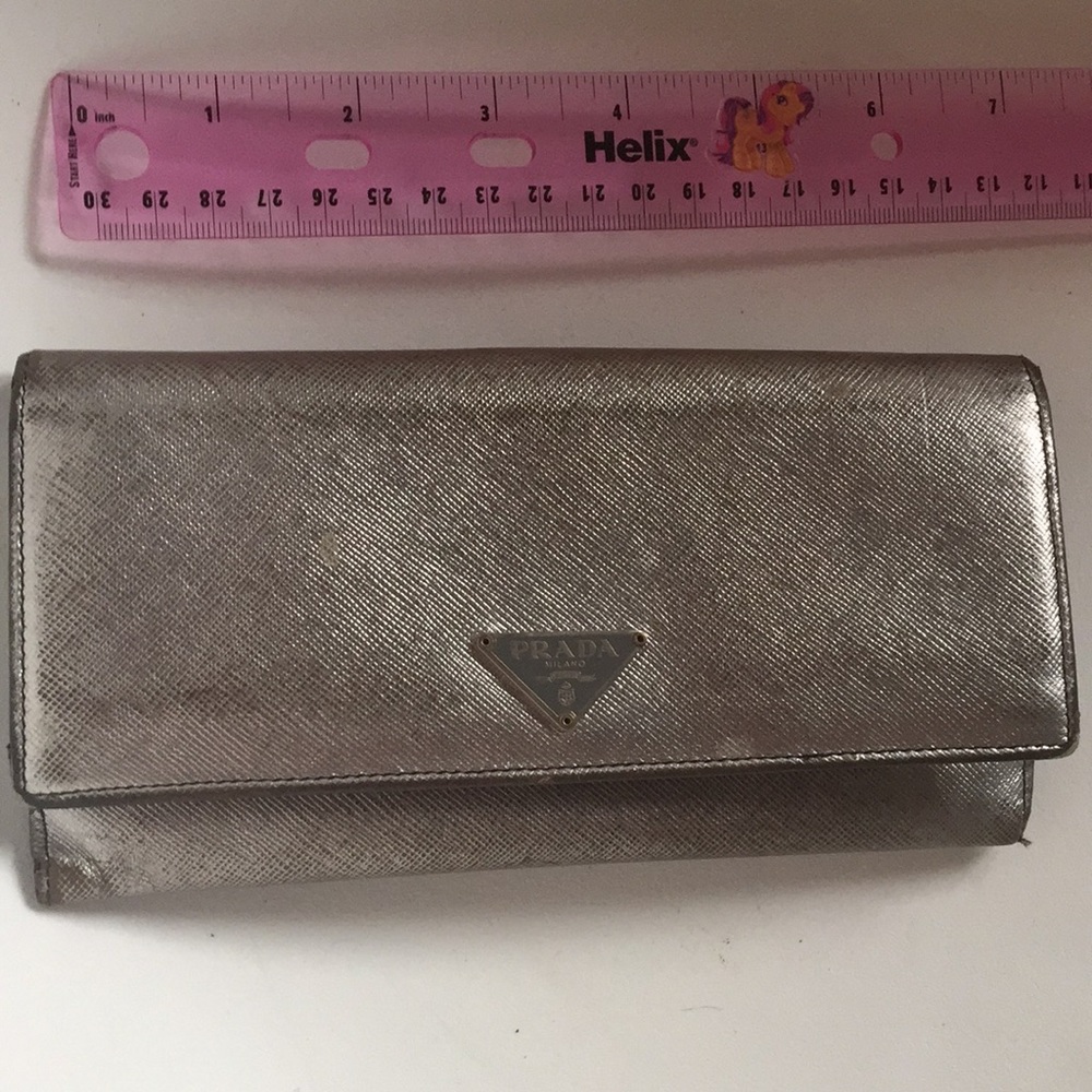 Silver PRADA Checkbook Wallet Sariffino Leather